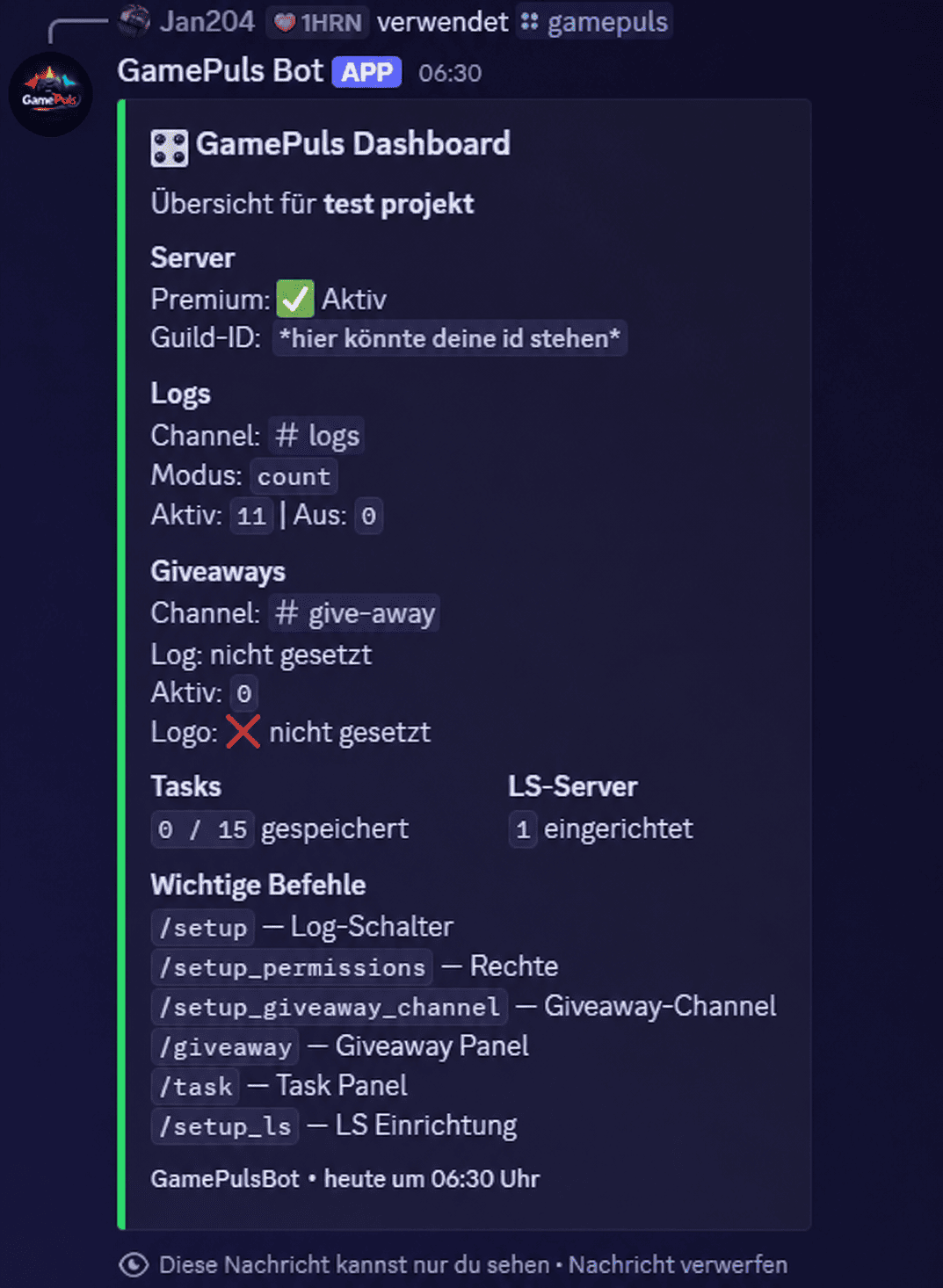 GamePuls Dashboard Screenshot